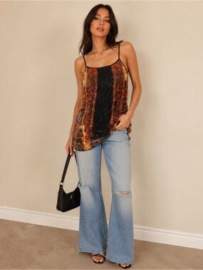 Clover Canyon Y2K Vintage Sequins Sparkling Black Burnt Orange Metallic Tunic XS